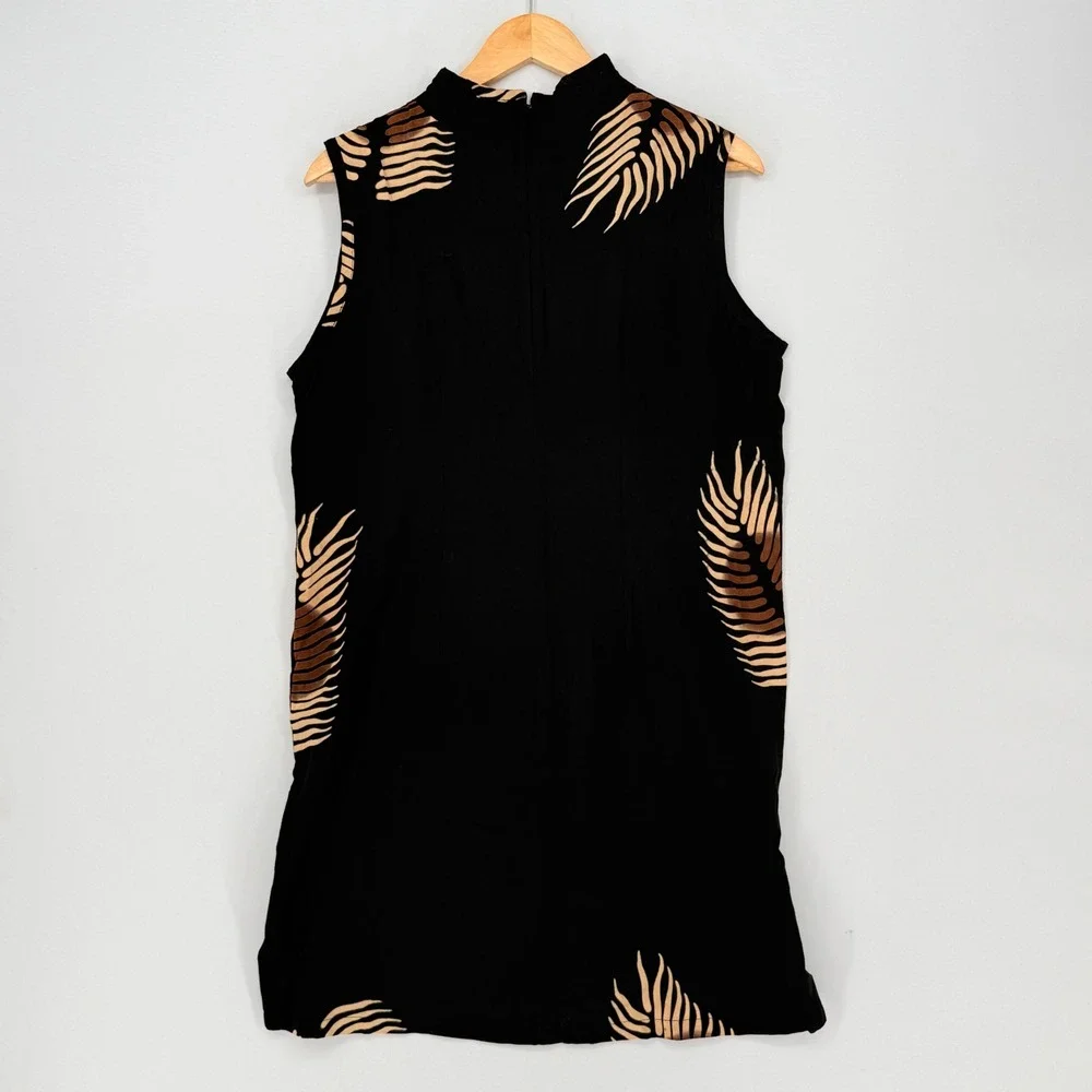 Hilo Hattie Island Collections Palm Leaf Shift Dress Womens XL Black Tan Resort